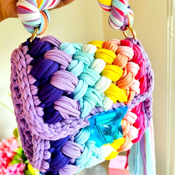 NWT - Handmade Crochet Shoulder Bag - Purple/ Multi Color - Picture 4 of 8